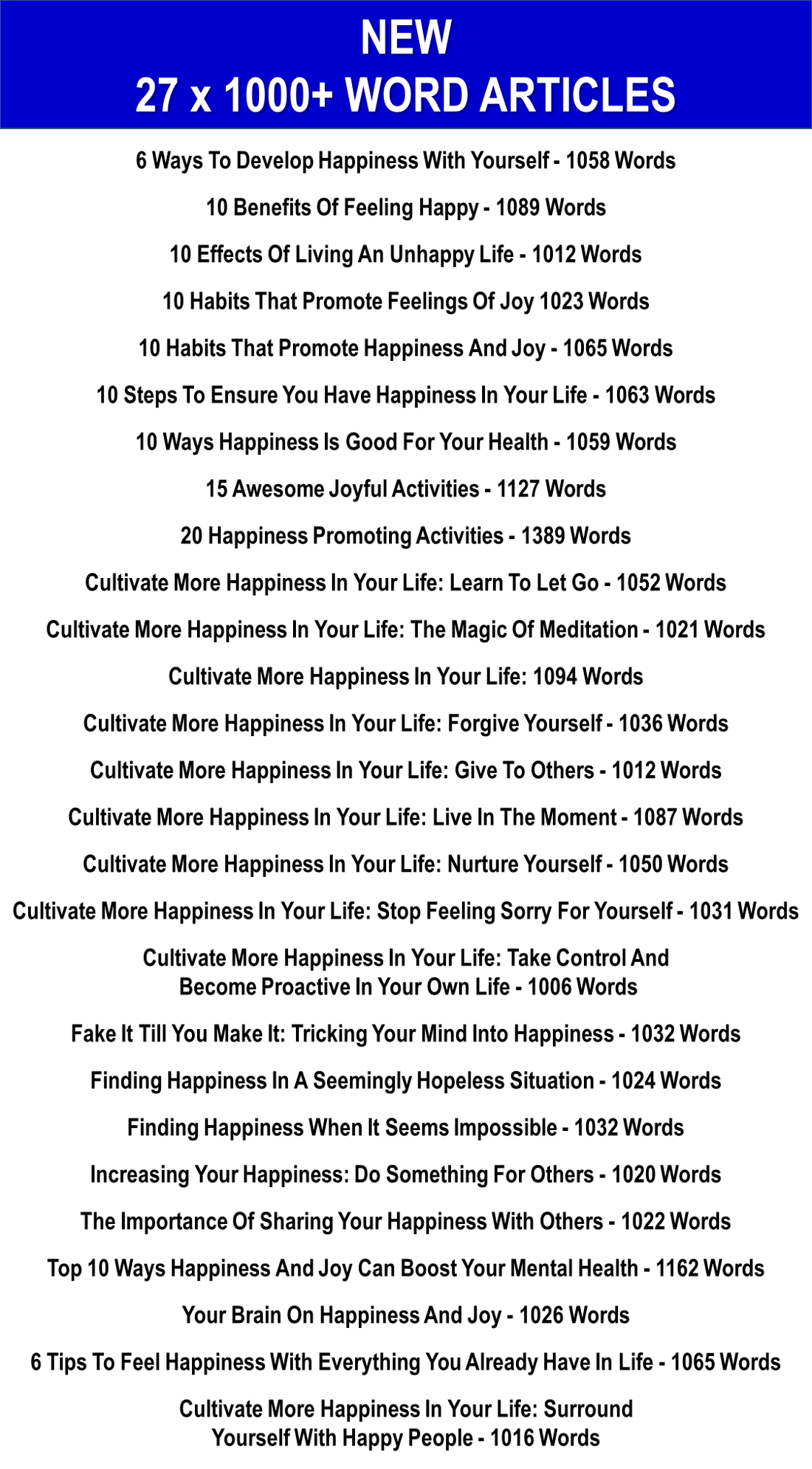27 Happiness joy Articles with PLR Rights
