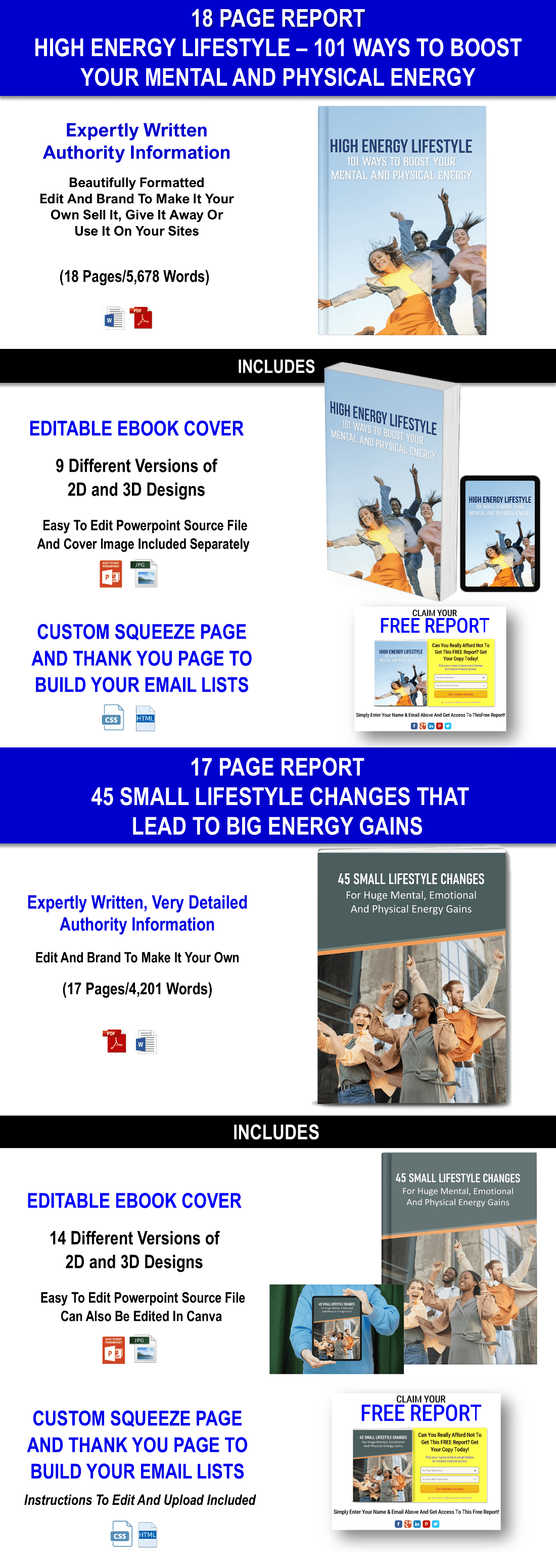 HIGH ENERGY LIFESTYLE – 101 WAYS TO BOOST YOUR MENTAL AND PHYSICAL ENERGY Content Pack With PLR Rights