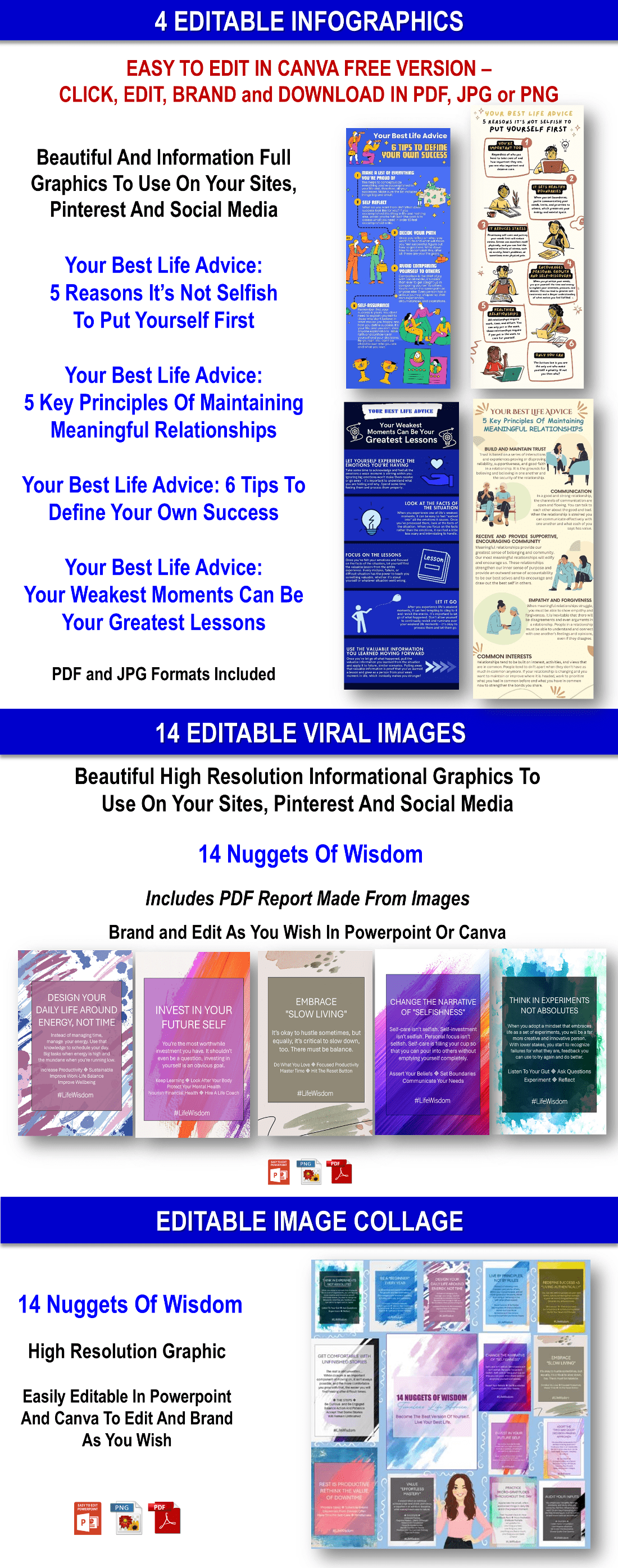 14 NUGGETS OF WISDOM – Timeless Life Advice To Be Become The Best Version Of Yourself And Live Your Best Life. Content Pack With PLR Rights