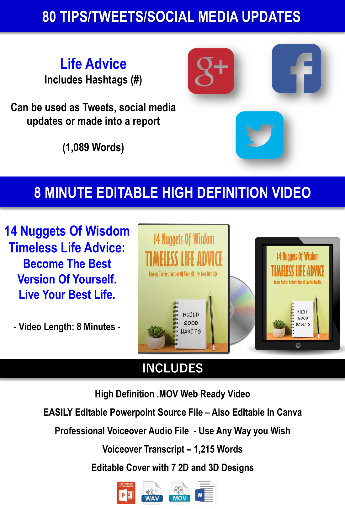 14 NUGGETS OF WISDOM – Timeless Life Advice To Be Become The Best Version Of Yourself And Live Your Best Life. Content Pack With PLR Rights