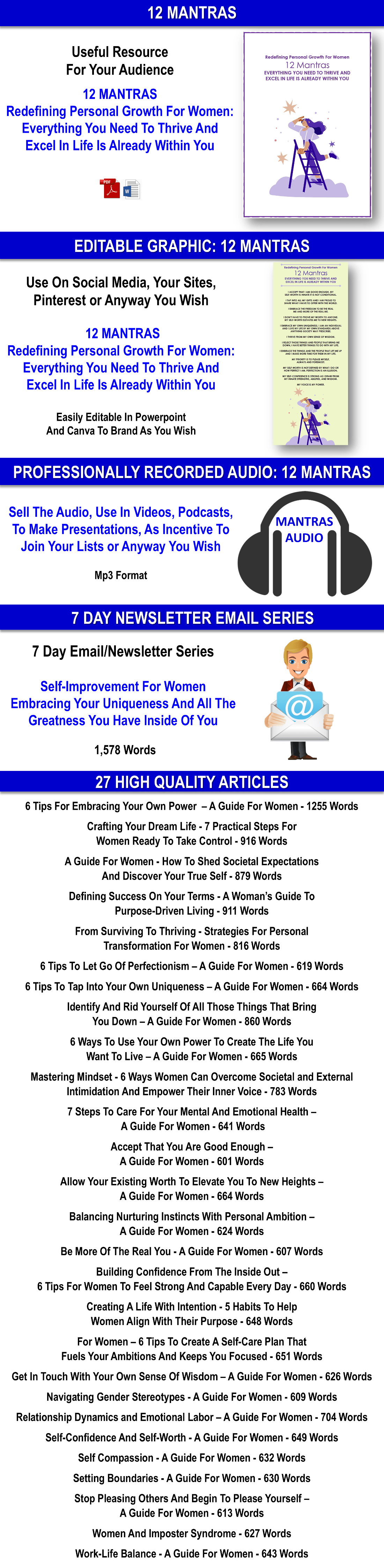 Redefining Personal Growth For Women – A Shift In Mindset With 12 Truths Specific To Self-Improvement For Women Content Pack With PLR Rights