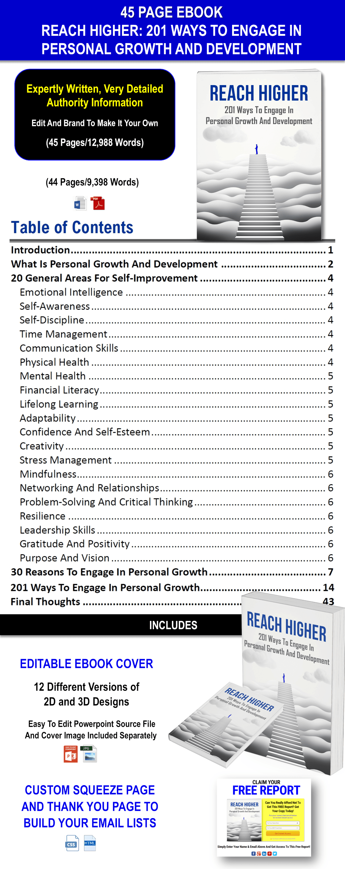 Reach Higher - 201 Ways To Engage In Personal Growth And Development Content With PLR Rights