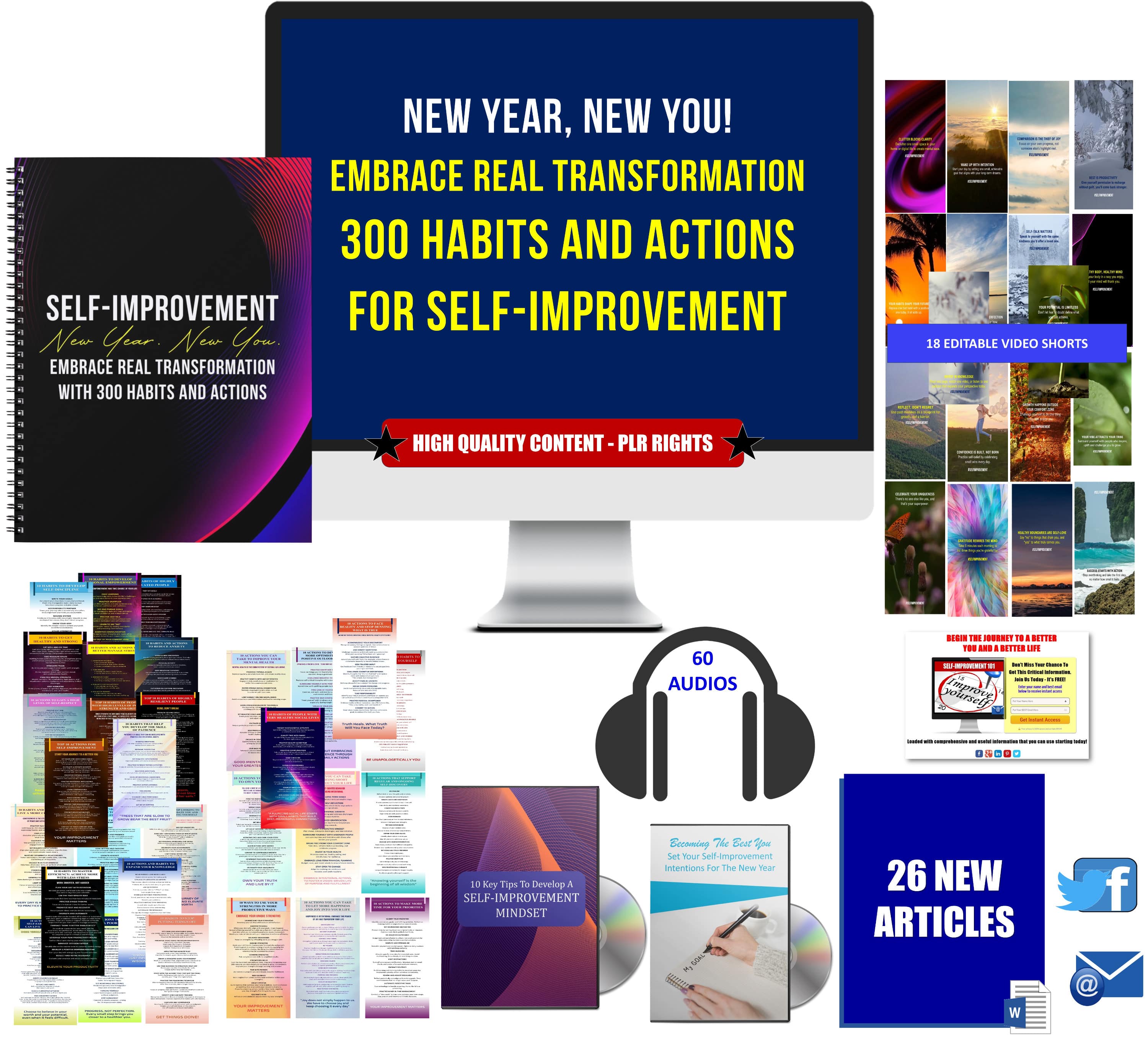 New Year, New You: Embrace Real Transformation With 300 Habits And Actions For Self-Improvement CONTENT PACK WITH PLR RIGHTS