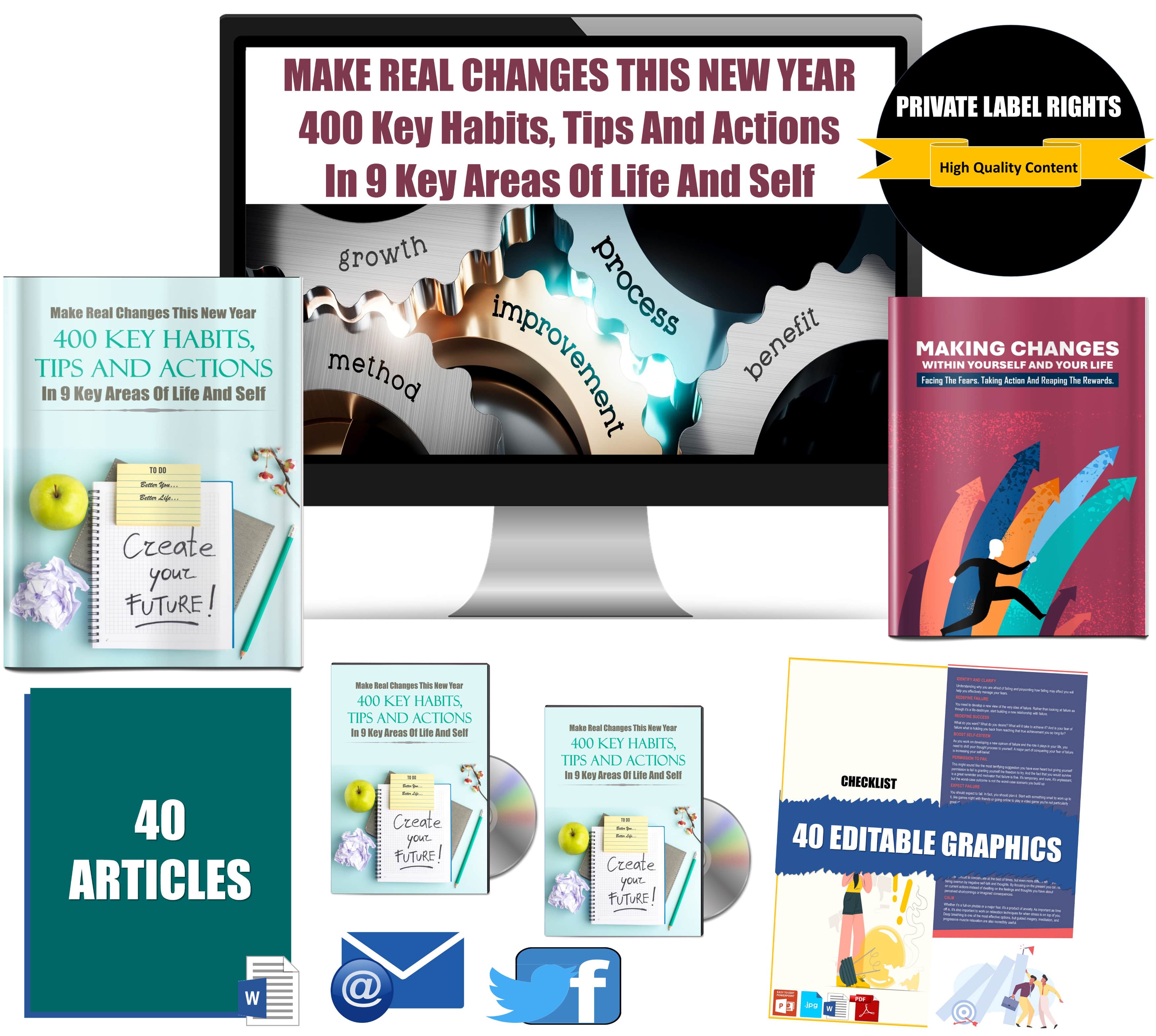 Make Real Changes This New Year 400 Key Habits, Tips And Actions In 9 Key Areas Of Life And Self Content Pack with PLR Rights
