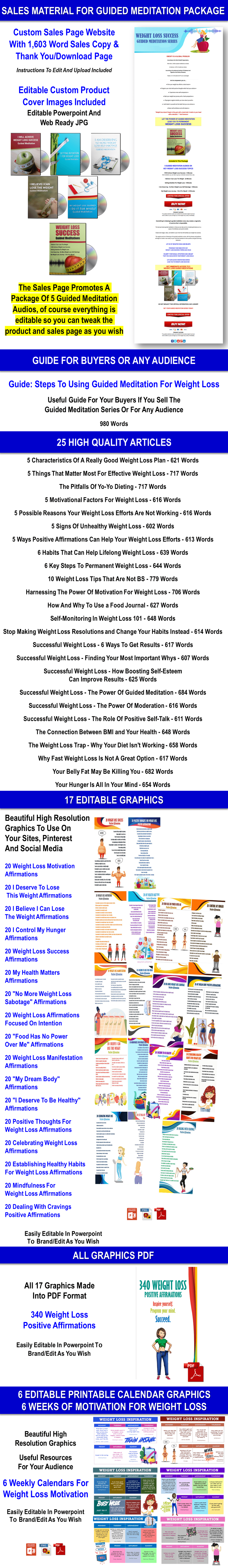 Weight Loss Success - 340 Positive Affirmations And Guided Meditations Giant Content Pack PLR Rights