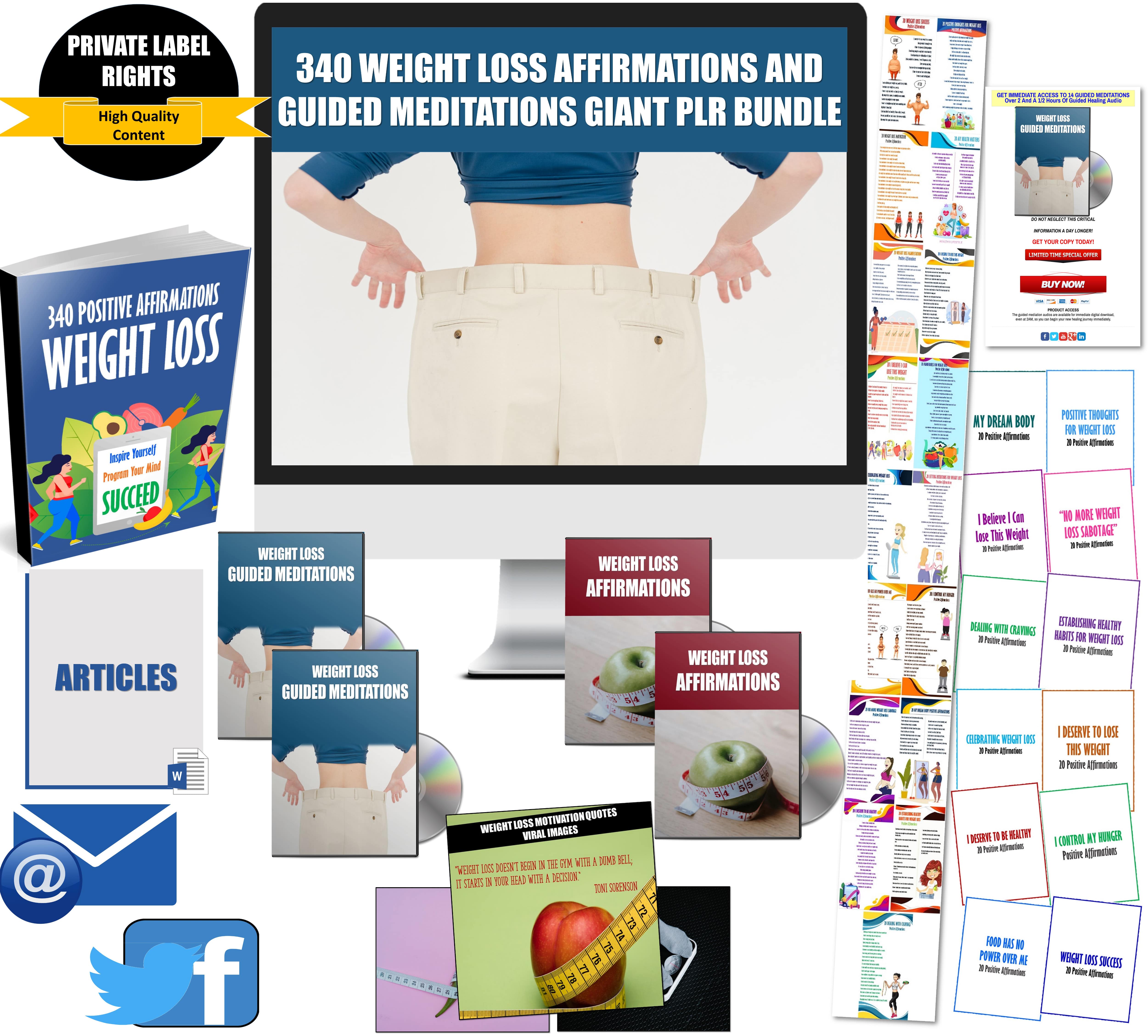 Weight Loss Success - 340 Positive Affirmations And Guided Meditations Giant Content Pack PLR Rights