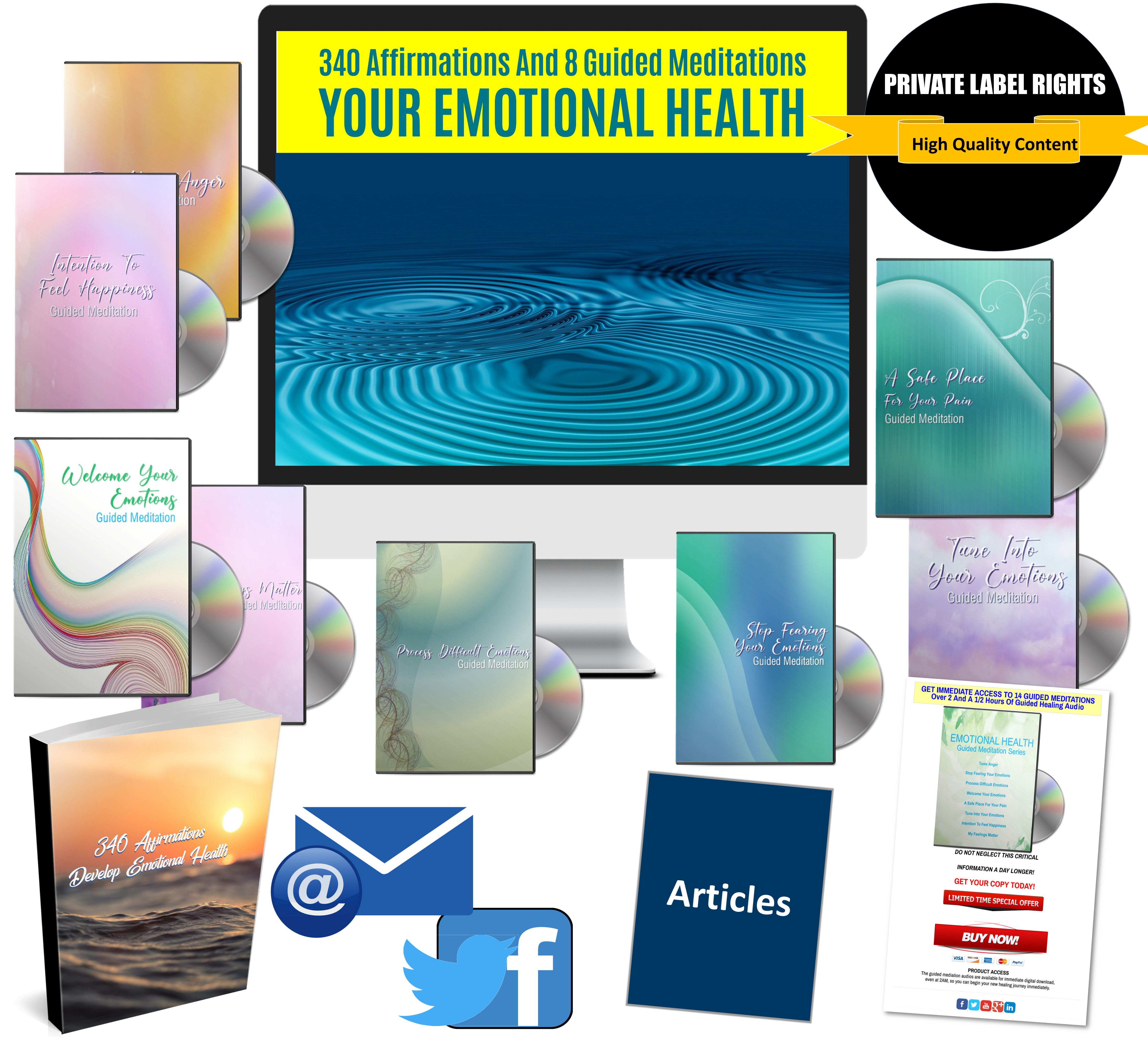 340 Affirmations And 8 Guided Meditations: Your Emotional Health Giant Content Pack with PLR Rights