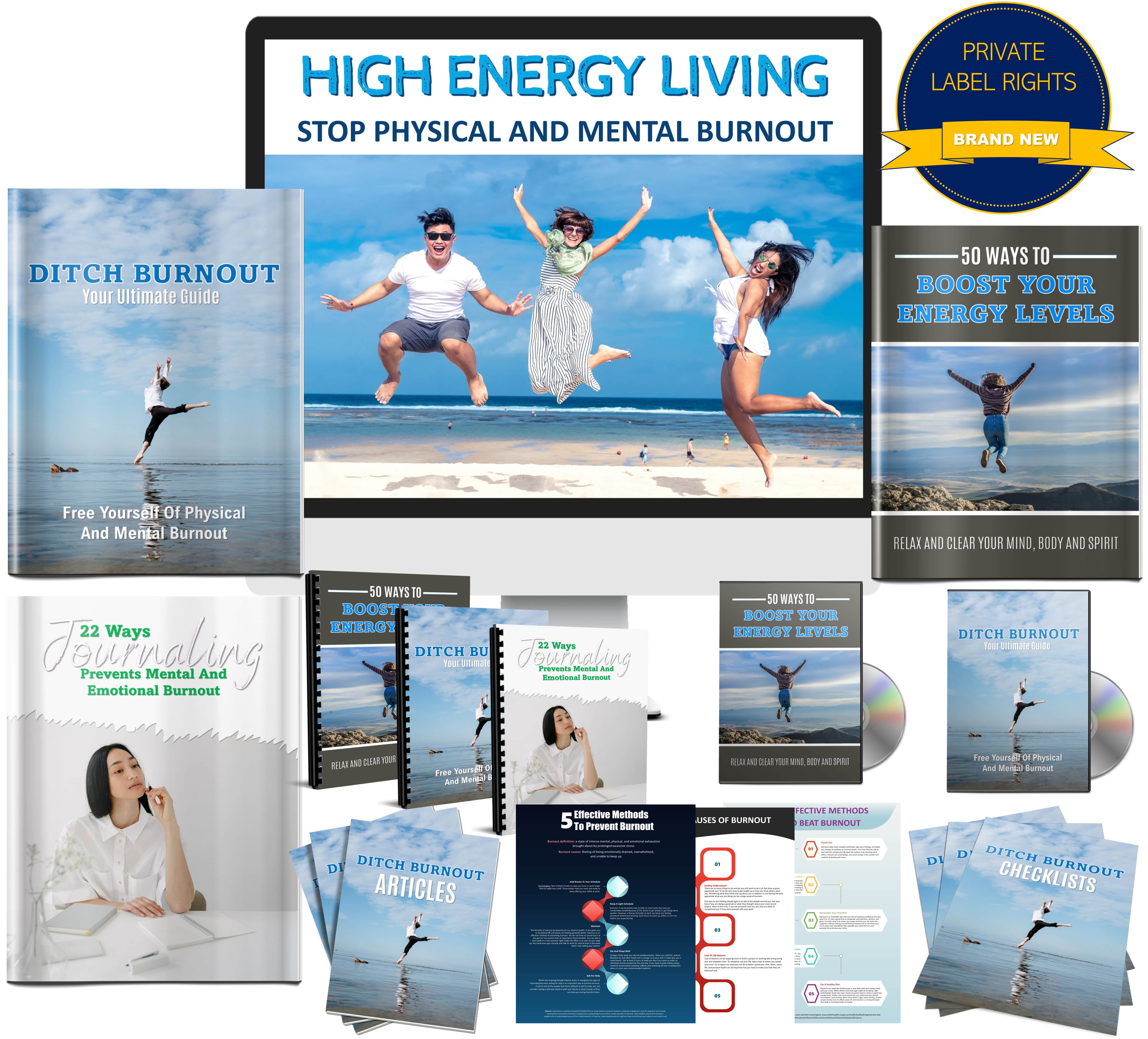 High Energy Living: Stop Physical And Mental Burnout Content Pack with PLR Rights