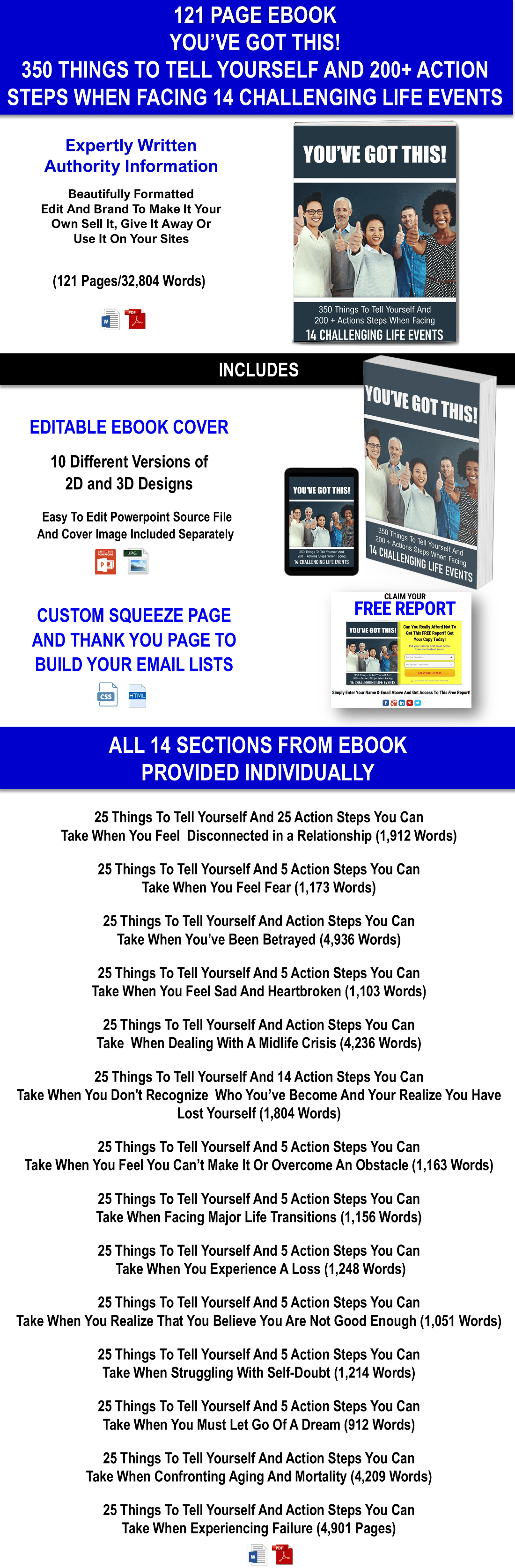 You’ve Got This! 350 Things To Tell Yourself And 200 + Action Steps When Facing 14 Challenging Life Events Content With PLR Rights