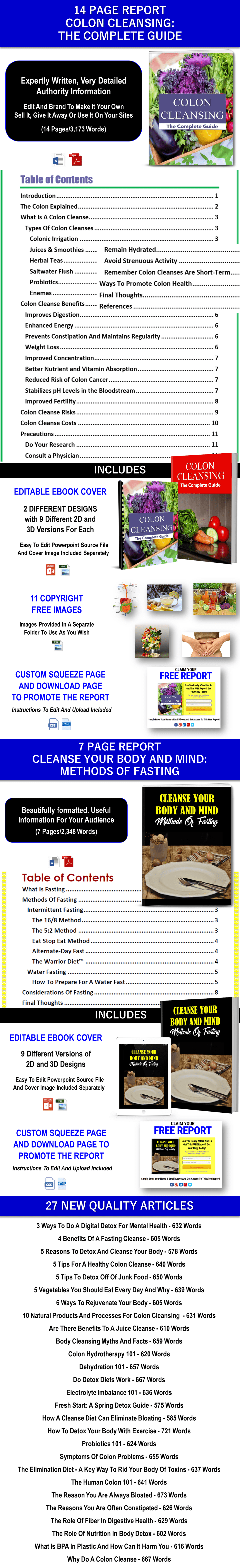 COLON CLEANSE, FASTING CLEANSE AND MORE DETOX CONTENT PLR Rights