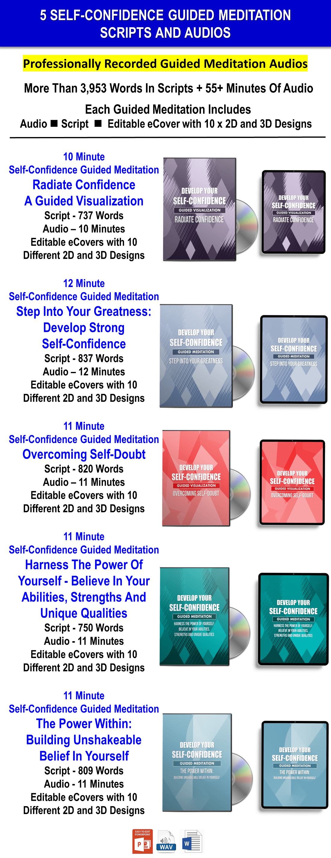 Power Self-Talk: The Strong And Confident Me – 200 Positive Self Talk Statements And 5 Guided Meditations Content Pack with PLR Rights