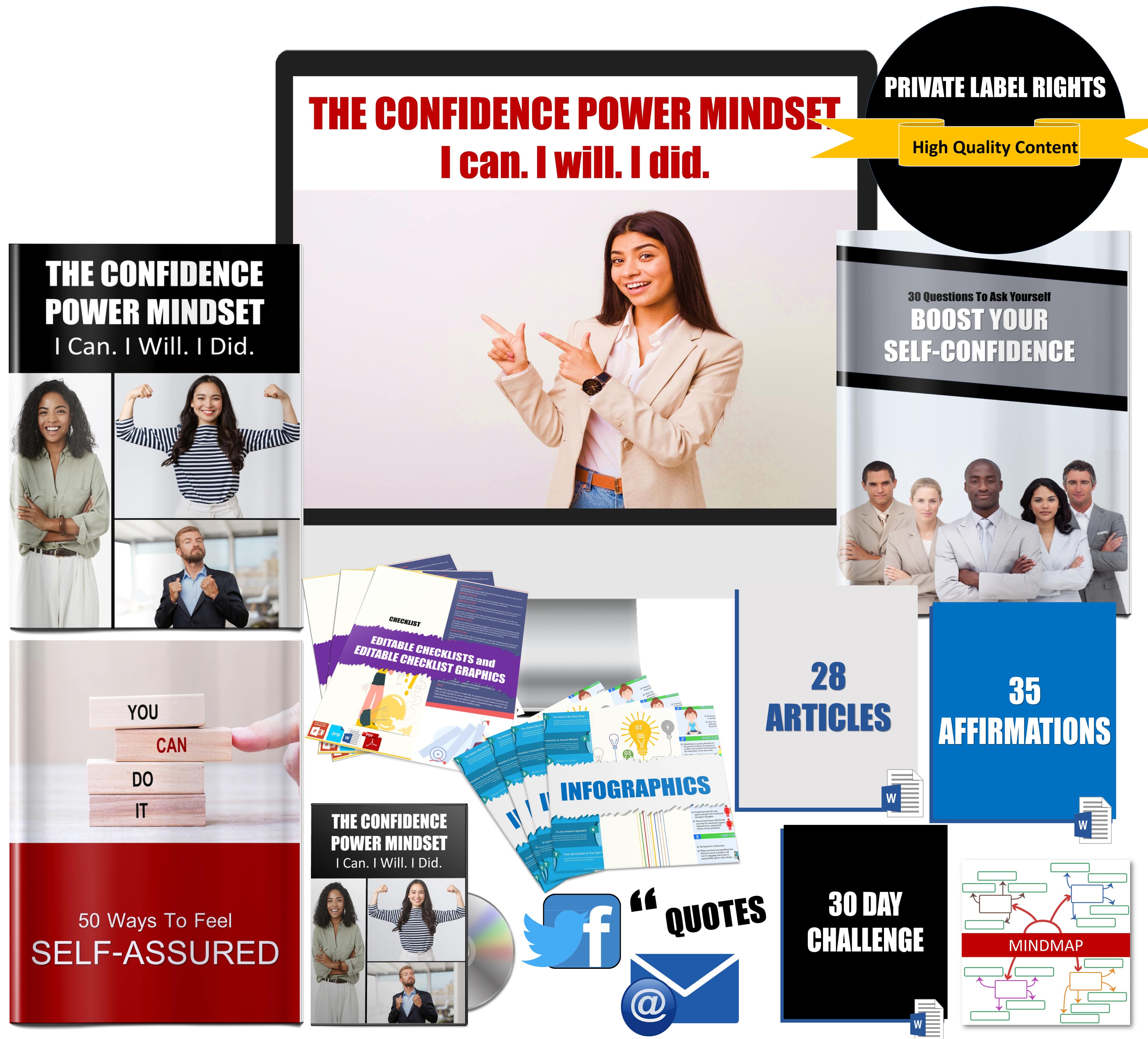 The Confidence Power Mindset: I Can. I Will. I Did. Giant Content Pack PLR Rights