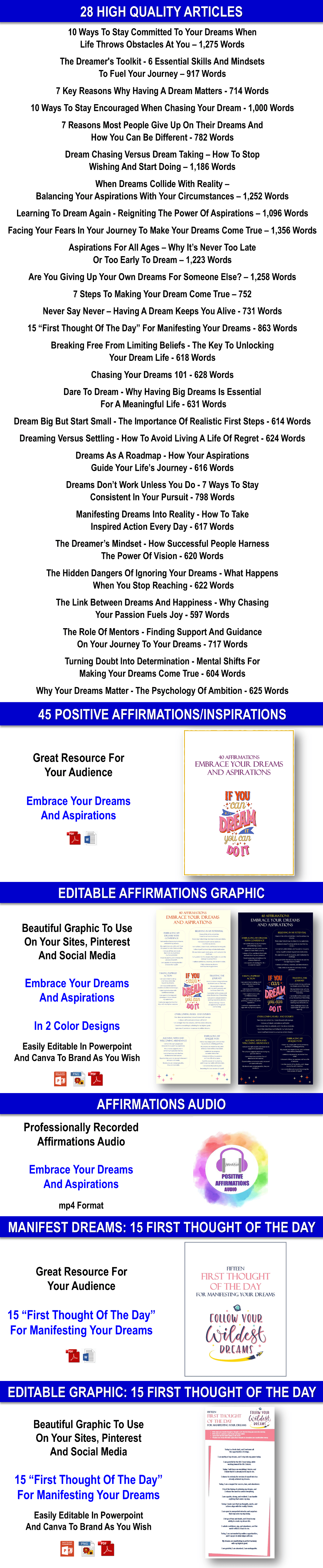 The Power Of Your Dreams - Ignite Your Aspirations + 101 Ways To Manifest What You Desire CONTENT PACK WITH PLR RIGHTS