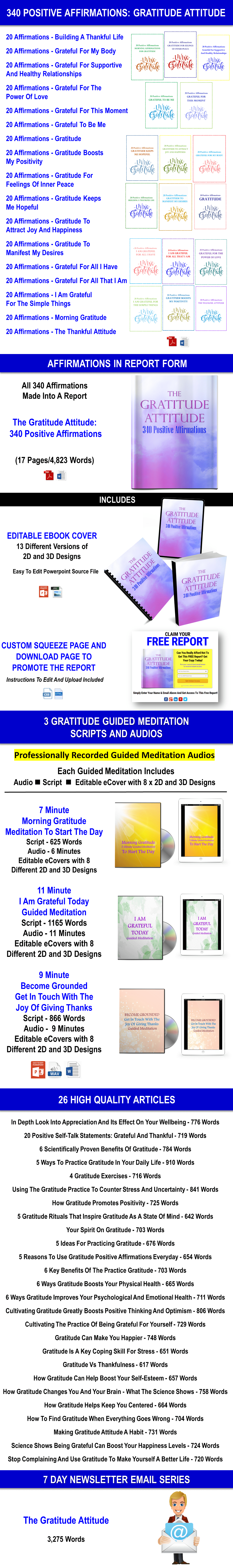 The Gratitude Attitude - 340 Affirmations And Guided Meditations Giant Content Pack PLR Rights