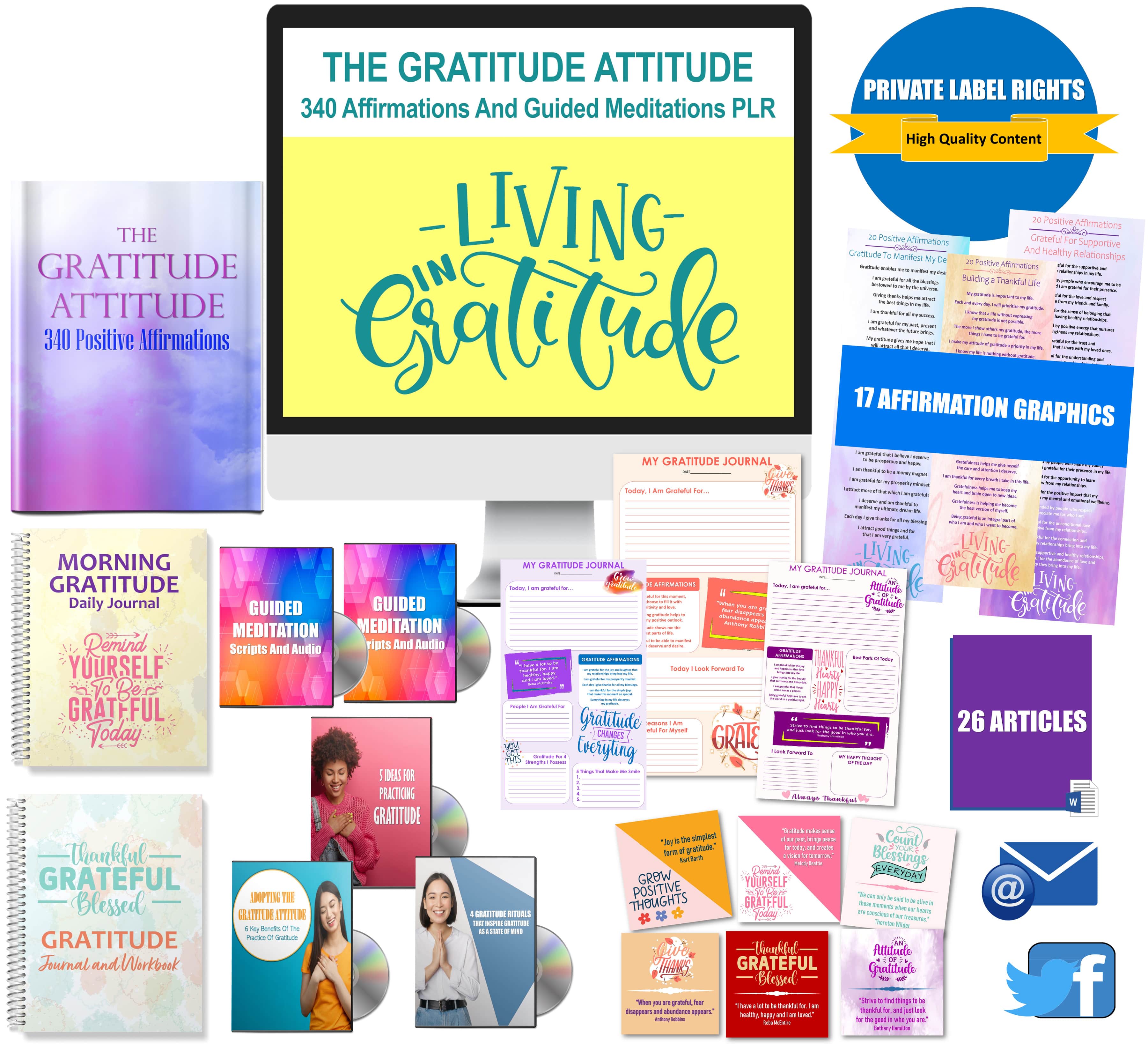 The Gratitude Attitude - 340 Affirmations And Guided Meditations Giant Content Pack PLR Rights