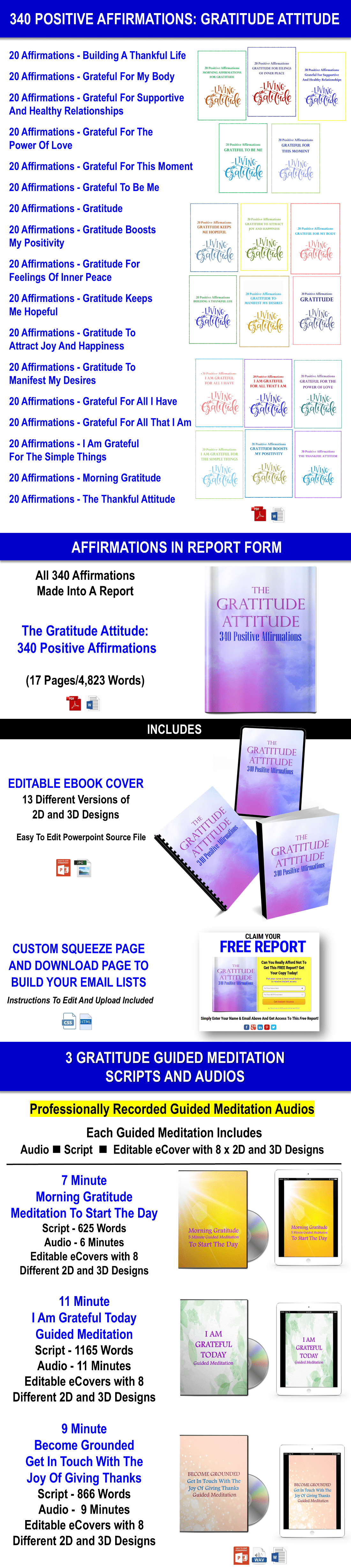 The Gratitude Attitude - 340 Affirmations And Guided Meditations Giant Content Pack PLR Rights