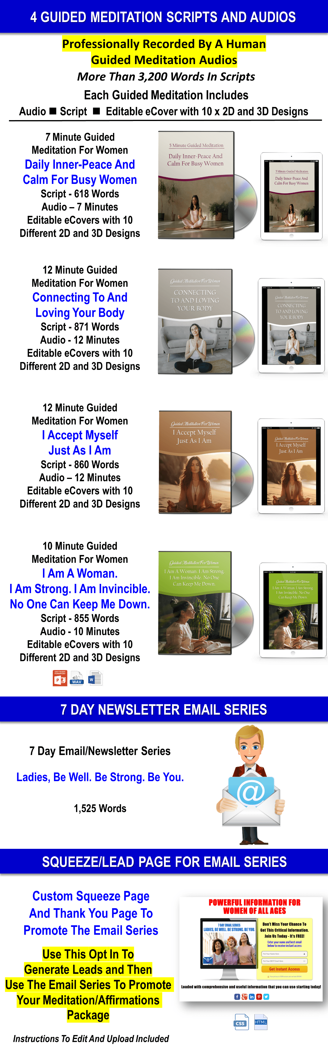 Be Well. Be Strong. Be You. - 400 Affirmations And Guided Meditations For Women Content Pack with PLR Rights