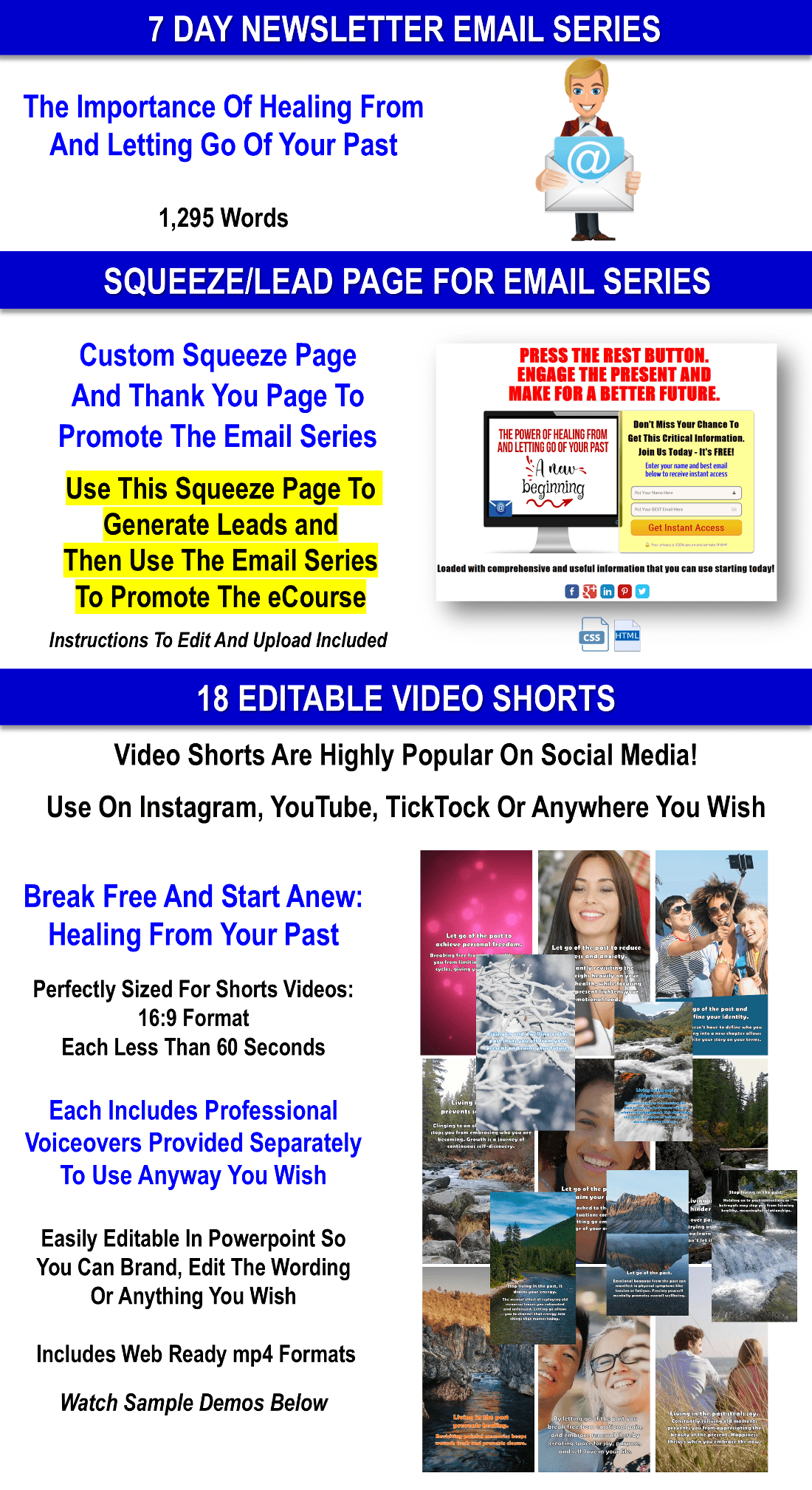 6 LESSON ECOURSE: BREAK FREE AND START ANEW - HEALING FROM YOUR PAST CONTENT PACK WITH PLR RIGHTS