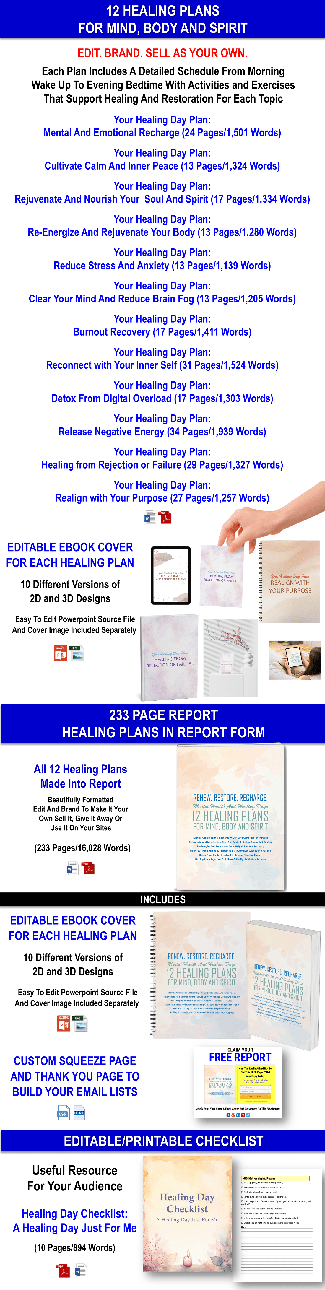 Renew. Restore. Recharge. Mental Health Days: 12 Healing Plans For Mind, Body And Spirit Content With PLR Rights