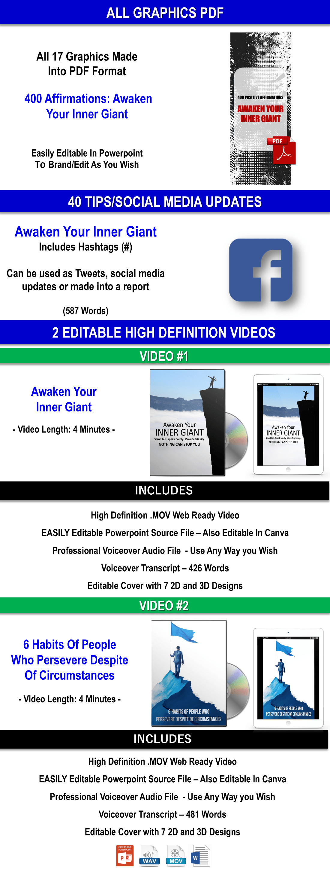 AWAKEN YOUR INNER GIANT: 400 AFFIRMATIONS AND 4 GUIDED MEDITATIONS CONTENT PACK WITH PLR RIGHTS