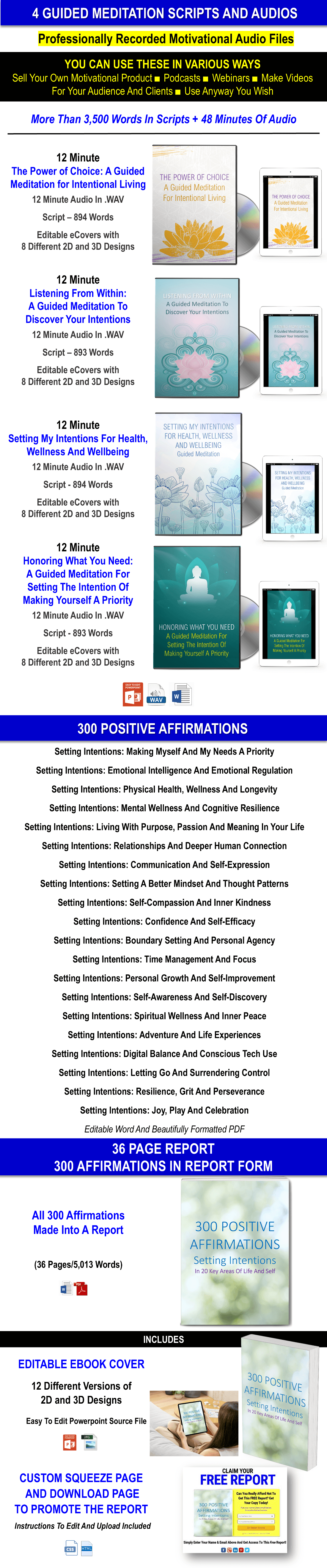 Setting Intentions For The New Year: 300 Intentions, 300 Affirmations + Guided Meditations CONTENT PACK WITH PLR RIGHTS