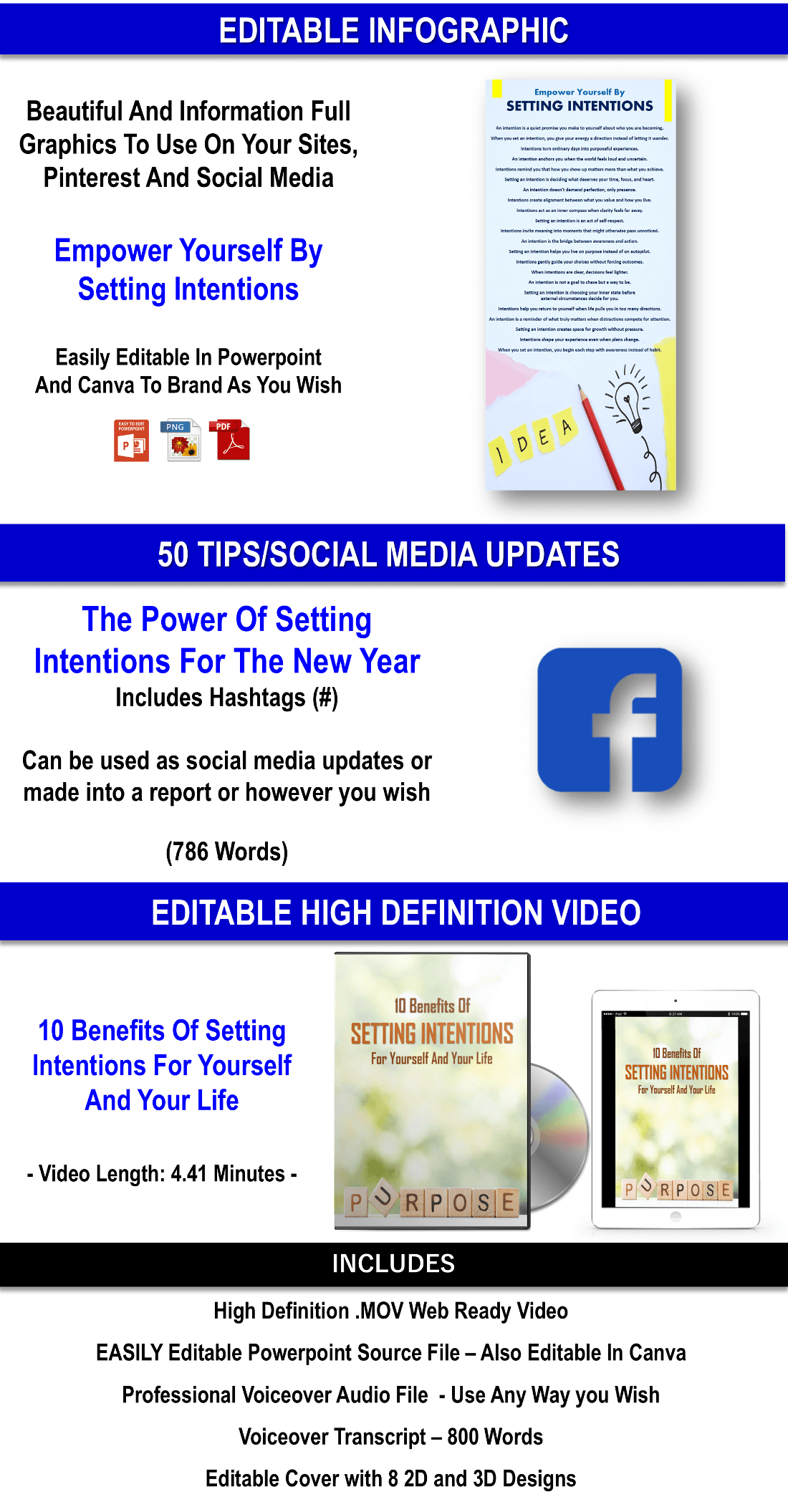 Setting Intentions For The New Year: 300 Intentions, 300 Affirmations + Guided Meditations CONTENT PACK WITH PLR RIGHTS
