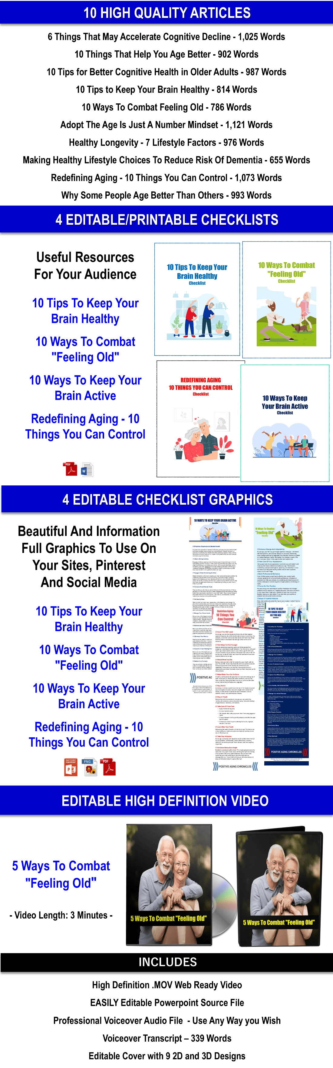 Embrace Your Years – Top 10 Lists: 200 Tips To Thrive In Aging Content Pack with PLR Rights