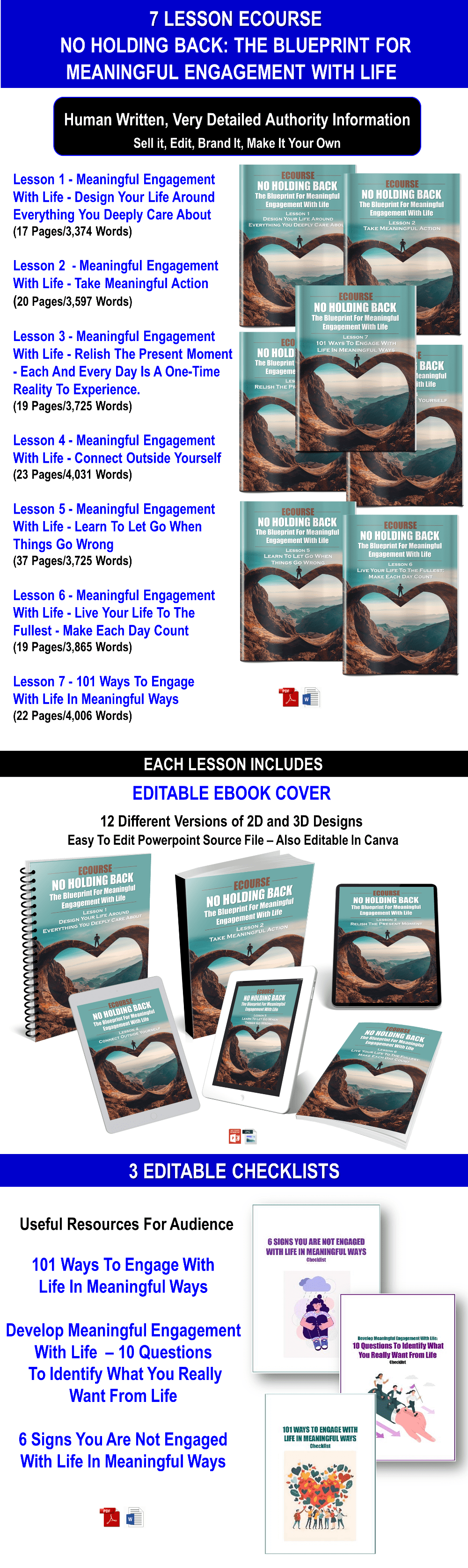 7 Lesson eCourse - No Holding Back: The Blueprint For Meaningful Engagement With Life Content Pack with PLR Rights