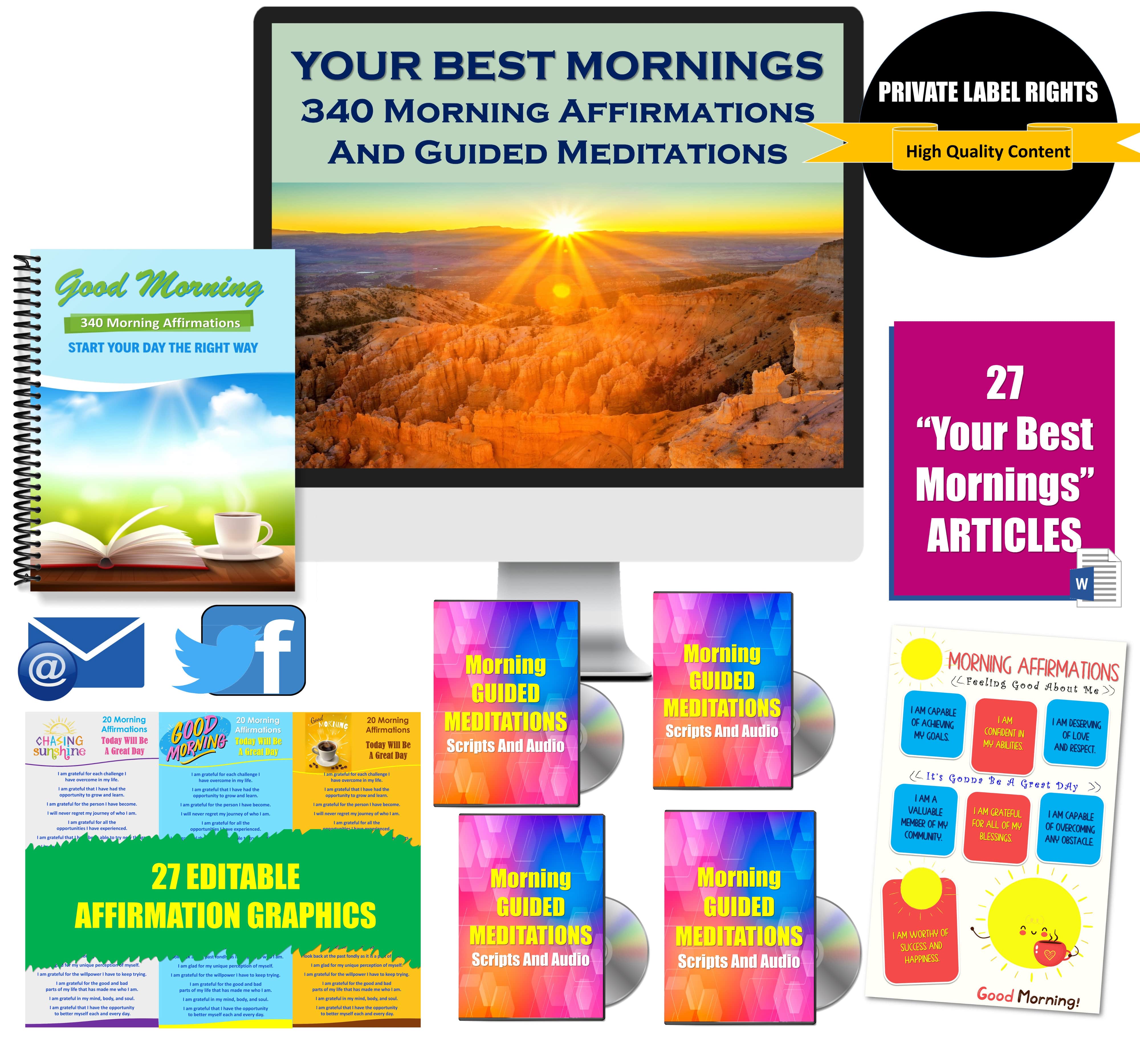 Your Best Mornings: 340 Morning Affirmations + Guided Meditations Giant Content Pack PLR Rights