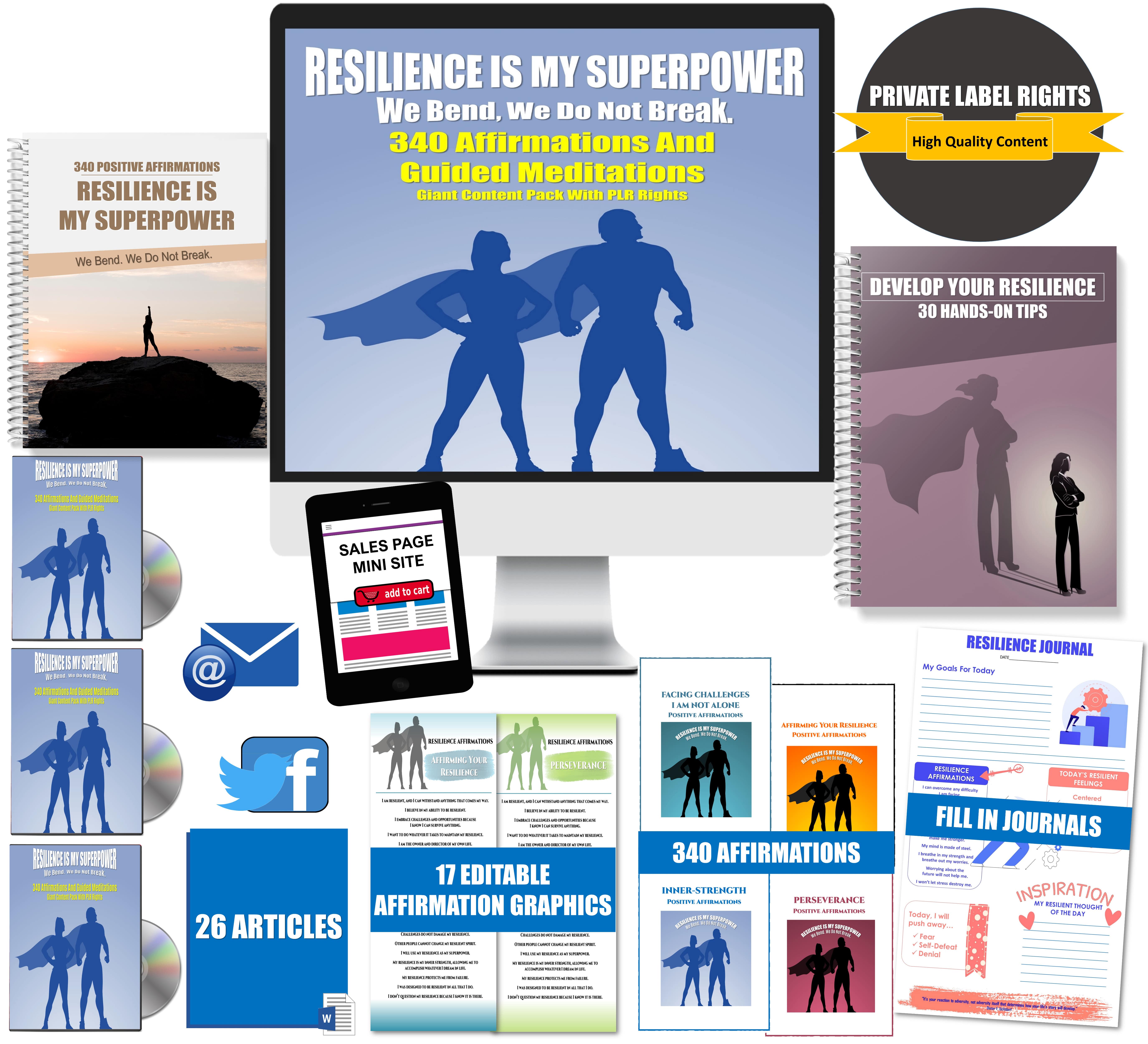 Resilience Is My Superpower: 340 Affirmations And Guided Meditations Giant Content Pack PLR Rights