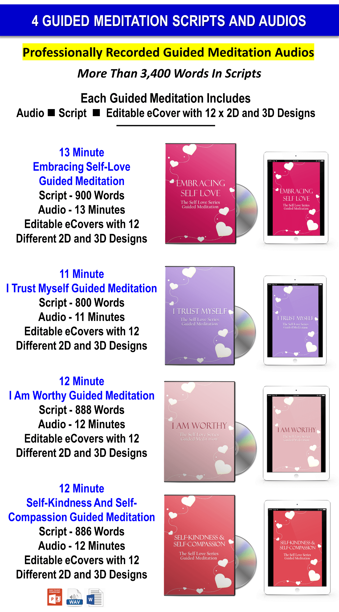 340 Self Love Affirmations And Guided Meditations Content Pack with PLR Rights