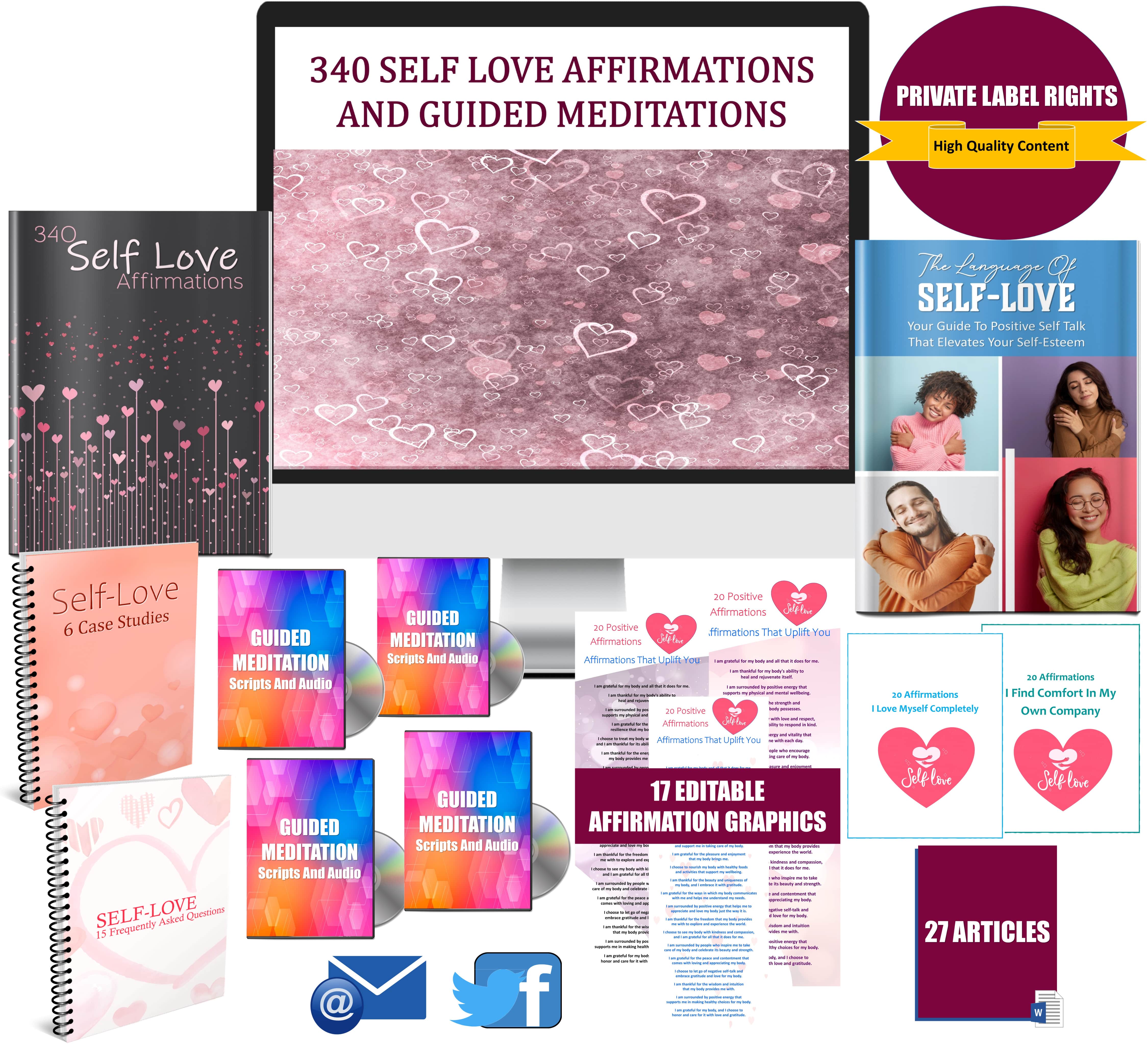 340 Self Love Affirmations And Guided Meditations Content Pack with PLR Rights