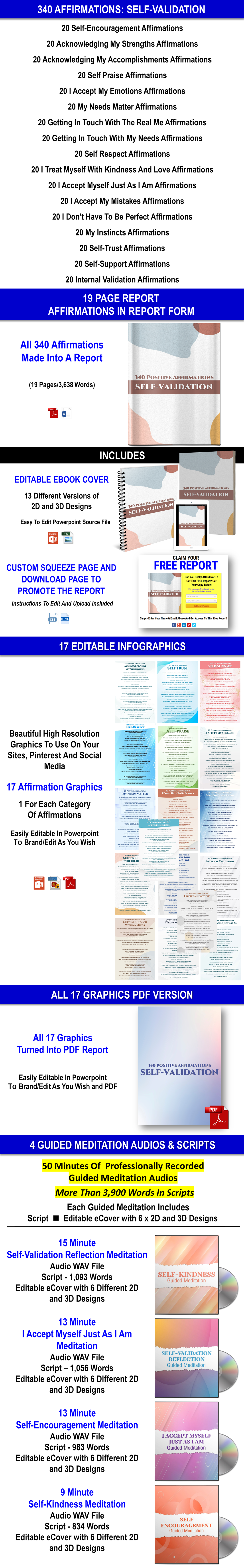 Self-Validation: 340 Affirmations And Guided Meditations Giant Content Pack PLR Rights