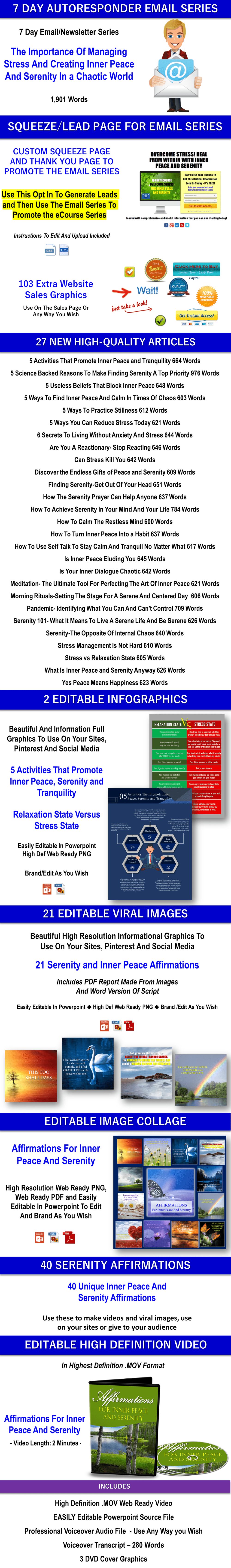 10 Part eCourse: Combat Stress - Find Inner Peace & Serenity Giant Content Pack Private Label Rights