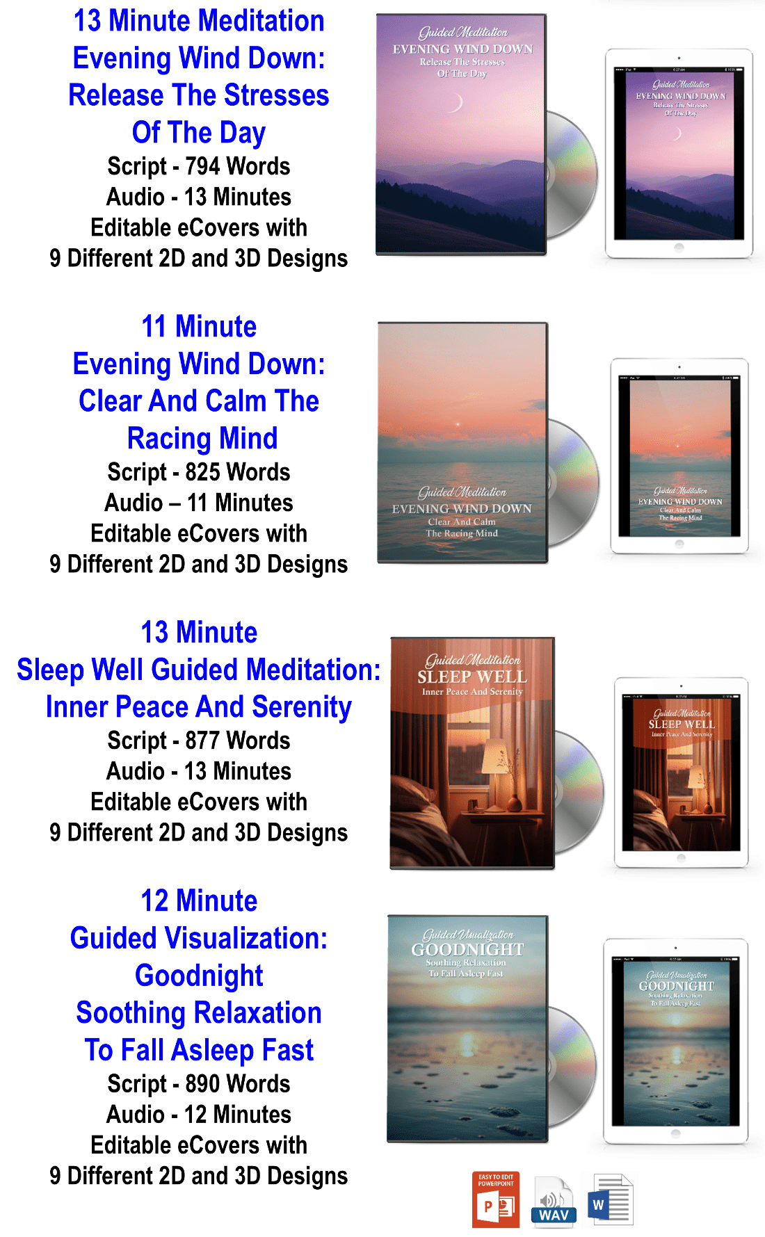 Evening Wind Down Routines & 5 Sleep And Relaxation Guided Meditations Content Pack with PLR Rights