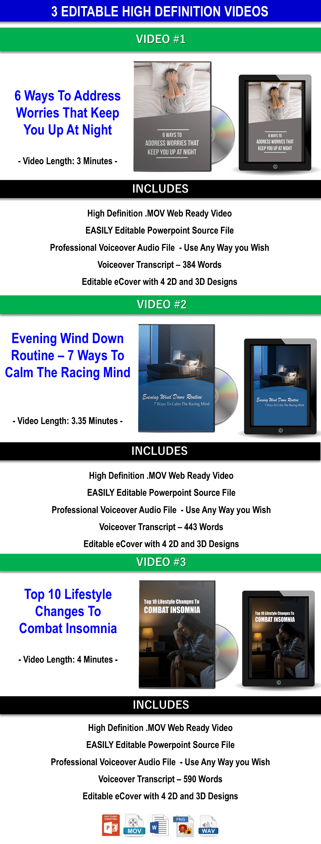 Evening Wind Down Routines & 5 Sleep And Relaxation Guided Meditations Content Pack with PLR Rights